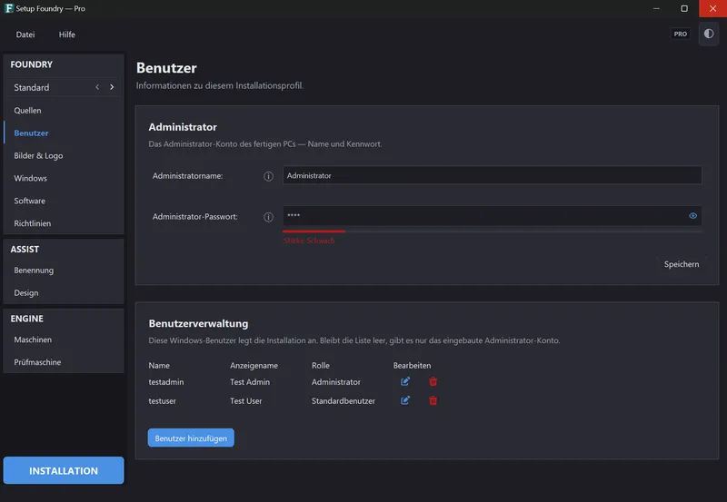 Die Seite Benutzer mit Administrator und Benutzerverwaltung.