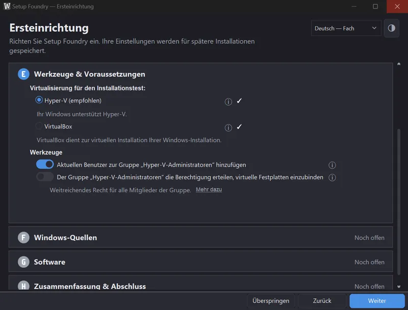 Die eigene Prüfung des Assistenten: Werkzeuge und Voraussetzungen.