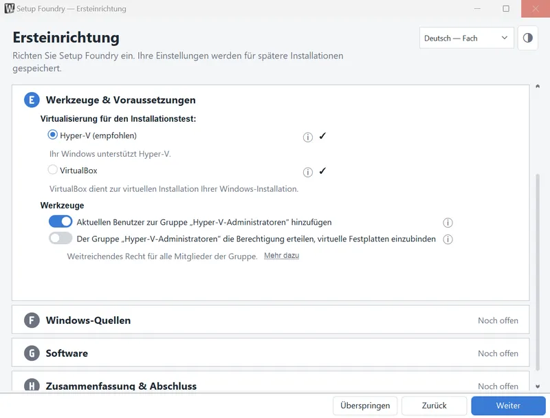 Die eigene Prüfung des Assistenten: Werkzeuge und Voraussetzungen.