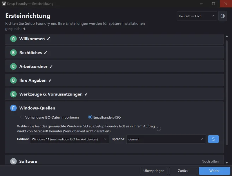 Die Quelle Einzelhandels-ISO mit gewählter Edition und Sprache.