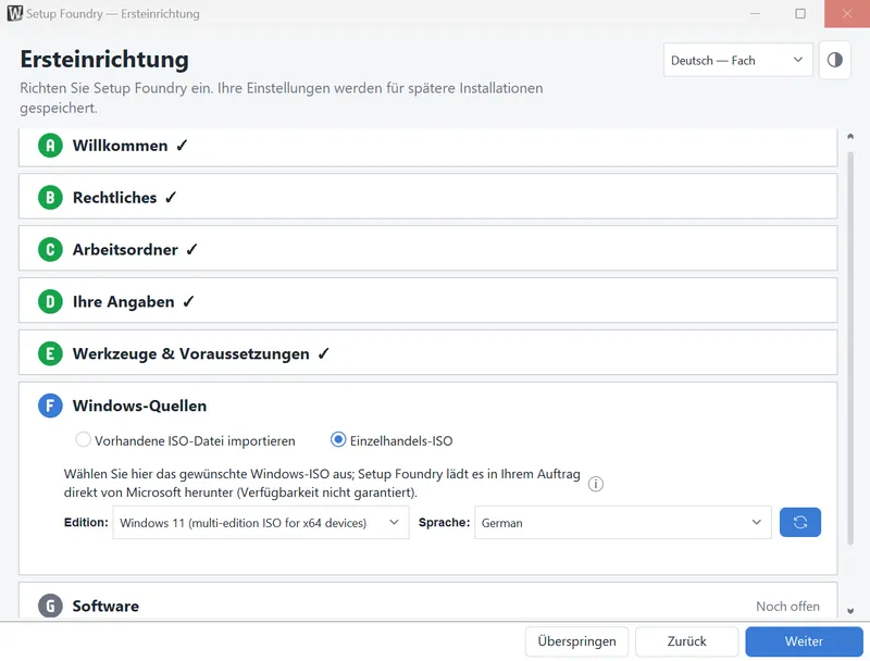 Die Quelle Einzelhandels-ISO mit gewählter Edition und Sprache.