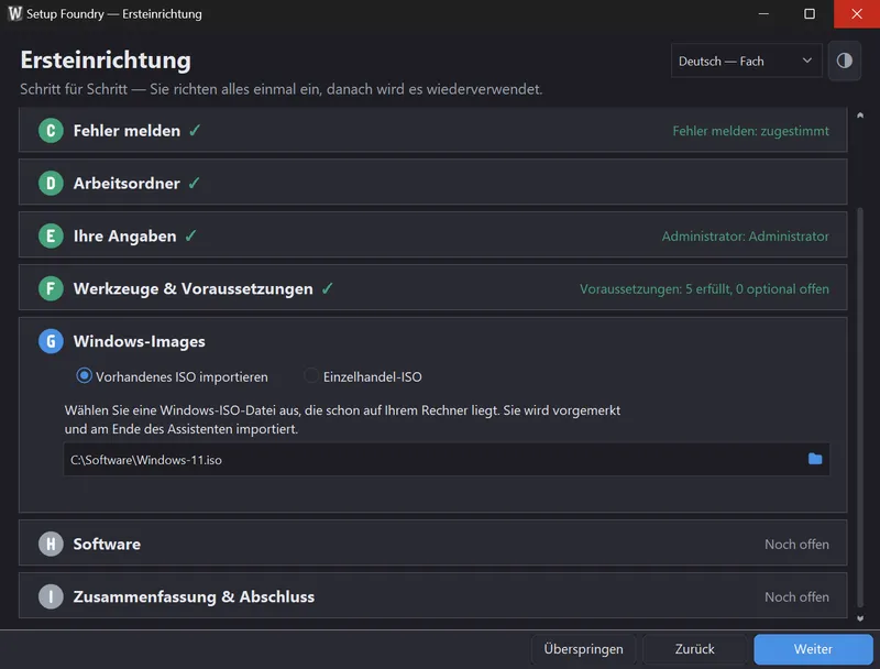 Der Schritt Windows-Abbilder mit einer ISO-Datei als Quelle.