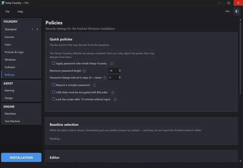 The Policies page, with quick policies at the top and package selection below.