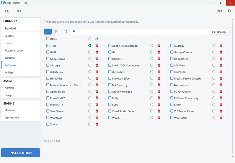 The Software page with the selection for this profile.